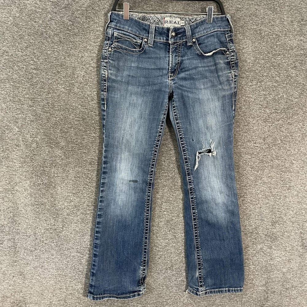 Ariat REAL Denim Jeans Womens 30S Blue Medium Wash Mid Rise Bootcut Distressed